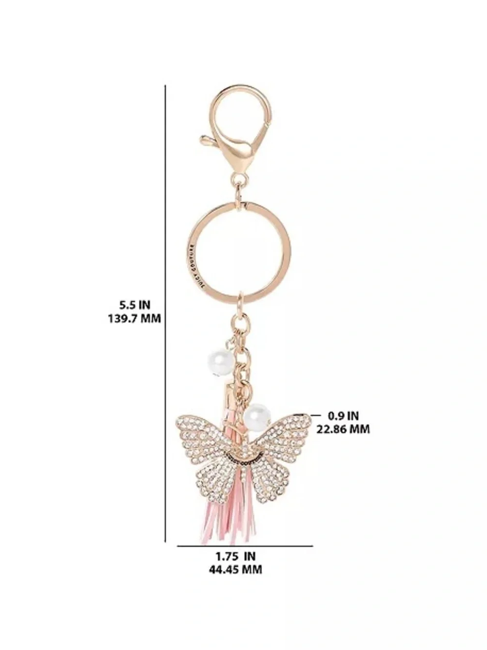 Juicy Couture Gold Crystal Butterfly Keychain with Pink Tassel